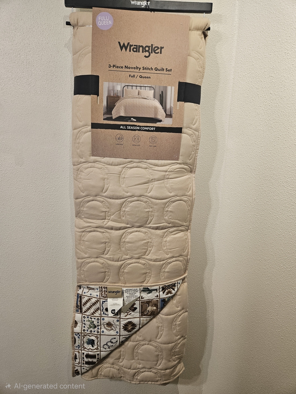 Wrangler Beige Novelty Stitch 3-Piece Quilt Set